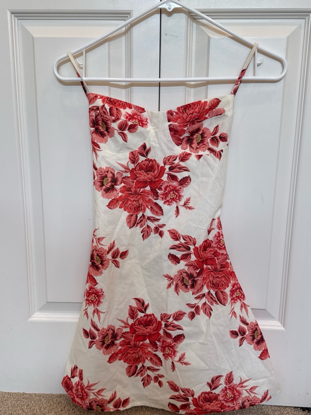 Peppermayo White Mini Dress with Red Floral Print